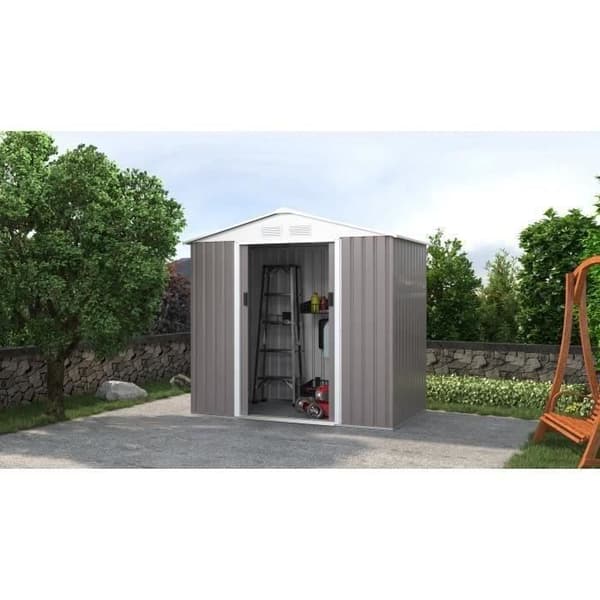 Metallfriluftsrum 2,71 m² - 213 x 127 x 195 cm - PLUTON - Ankarsats ingår, 2 skjutdörrar - Taupe