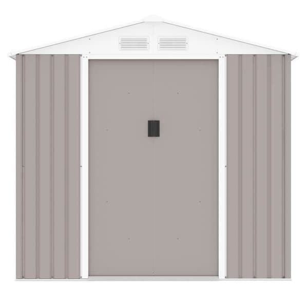 Metallfriluftsrum 2,71 m² - 213 x 127 x 195 cm - PLUTON - Ankarsats ingår, 2 skjutdörrar - Taupe