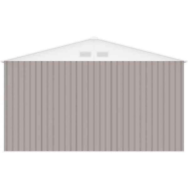 Metallisk trädgårdsförråd 12,99 m² - 340 x 382 x 210 cm - NEPTUNE - Ankar kit inkluderat, 2 skjutdörrar - Taupe