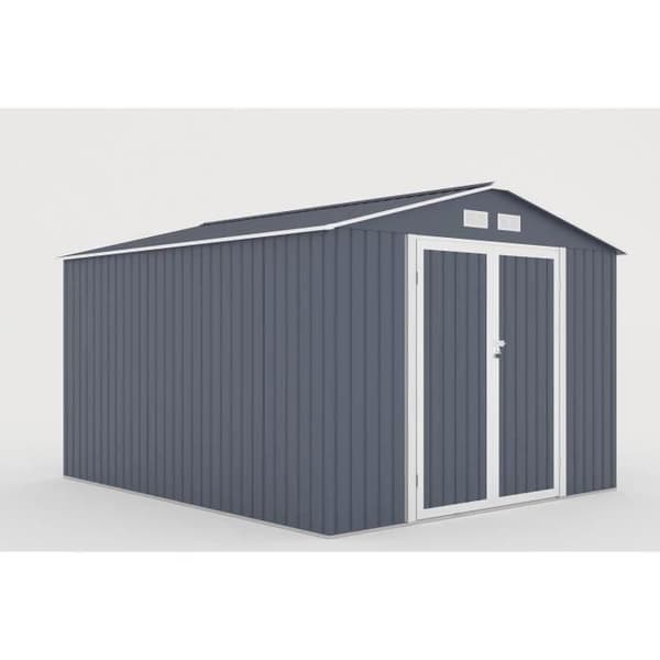 Metallisk trädgårdsskjul 8,84 m² - 277 x 319 x 202 cm - VELASCO - Inkluderar fästkit, 2 dubbeldörrar - Grå