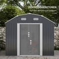 Miniatyrbillede 5 af 10: Rootz Haveskur - Redskabsskur - Opbevaringsskur - Vejrbestandig - 2 vinduer - 2 døre - 238 cm x 132 cm x 198,5 cm - Mørkegrå - Galvaniseret stål