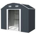 Miniatyrbillede 1 af 10: Rootz Haveskur - Redskabsskur - Opbevaringsskur - Vejrbestandig - 2 vinduer - 2 døre - 238 cm x 132 cm x 198,5 cm - Mørkegrå - Galvaniseret stål