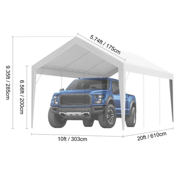 Carport Overtræk, Vandtæt PE Stof, UV50+ Beskyttelse, 10x20 ft, 13x20 ft,10-20 ft Hvid
