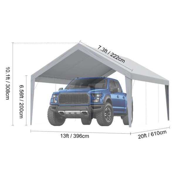 Carport Overtræk, Vandtæt PE Stof, UV50+ Beskyttelse, 10x20 ft, 13x20 ft,10-20 ft Hvid