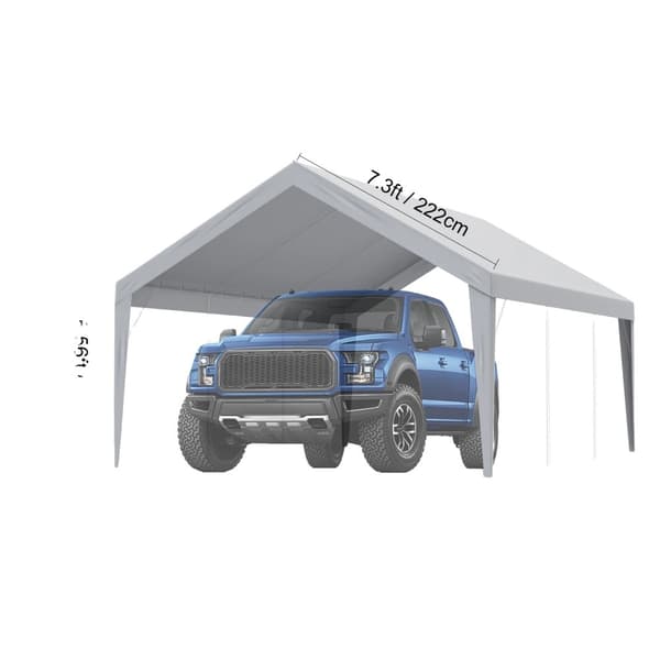 Carport Overtræk, Vandtæt PE Stof, UV50+ Beskyttelse, 10x20 ft, 13x20 ft,10-20 ft Hvid