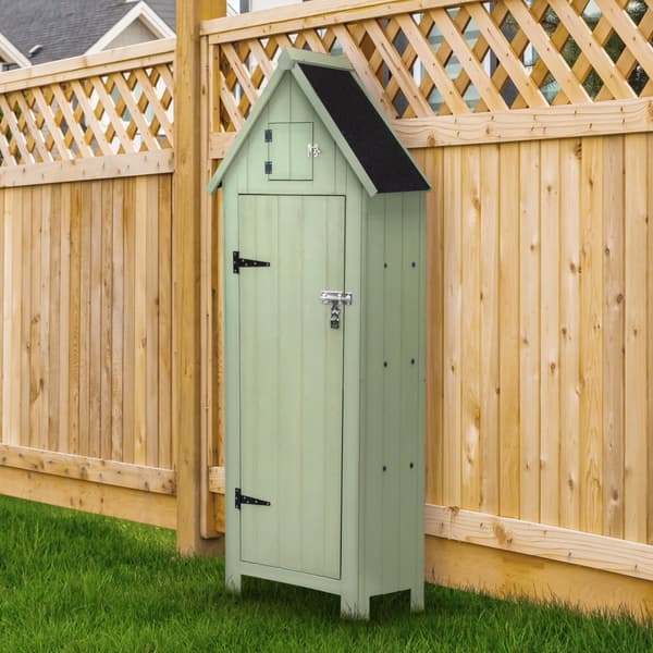 Wooden Garden Storage Shed Tool Organiser Cabinet Beach Hut Sentry Box Lockable Doors 3 Corner Shelves 4 Door Hooks Roof Hatch Padlock 4 Keys Ground F