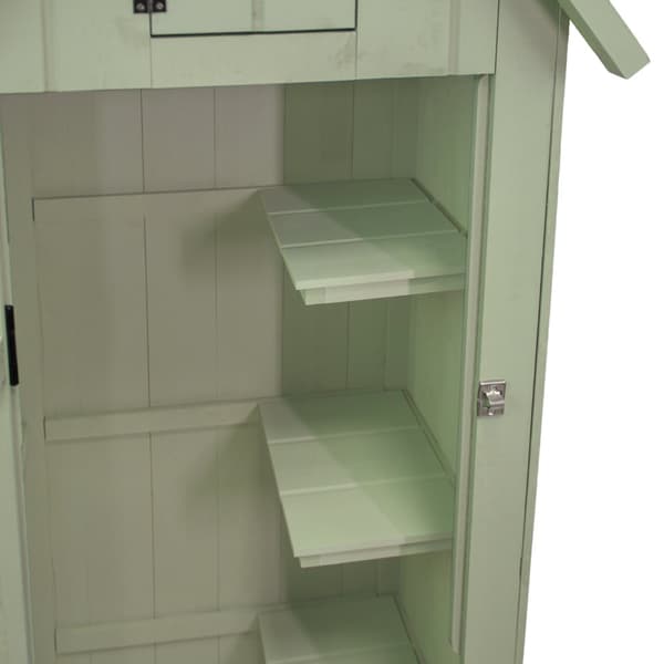 Wooden Garden Storage Shed Tool Organiser Cabinet Beach Hut Sentry Box Lockable Doors 3 Corner Shelves 4 Door Hooks Roof Hatch Padlock 4 Keys Ground F