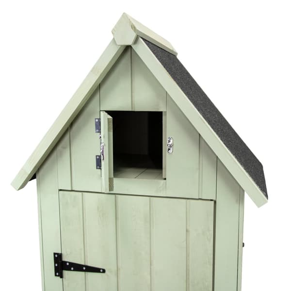 Wooden Garden Storage Shed Tool Organiser Cabinet Beach Hut Sentry Box Lockable Doors 3 Corner Shelves 4 Door Hooks Roof Hatch Padlock 4 Keys Ground F