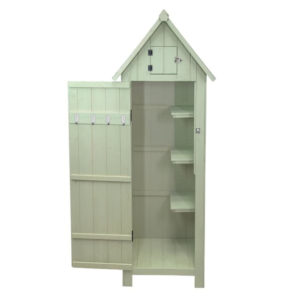 Wooden Garden Storage Shed Tool Organiser Cabinet Beach Hut Sentry Box Lockable Doors 3 Corner Shelves 4 Door Hooks Roof Hatch Padlock 4 Keys Ground F
