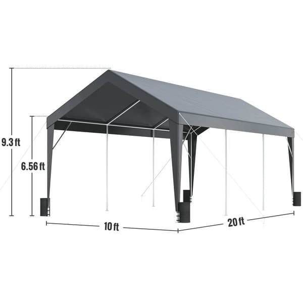 10 x 20 ft kraftig carport med 8 förstärkta stänger och 4 viktväskor, bilkapell, bil garagetält, snabb och enkel montering