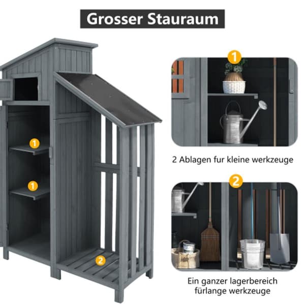 Trädgårdsskjul Verkygsskjul Verkygsskjul, LxPxH:124x46 cm, LxPxH:124x46x174cm, även för små trädgårdar, grå.