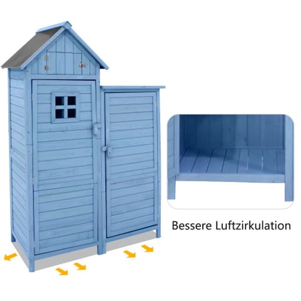 Trädgårdsförråd, L x B: 118 x 54 cm, 118 x 54 x 173 cm (L x B x H), allväders, trä, blå, tak i PVC