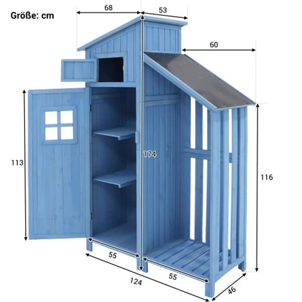 Trädgårdsskjul Verktygsskjul Verktygsskjul, LxBxH: 124x46 cm, LxBxH: 124x46x174 cm, även för små trädgårdar, blå.