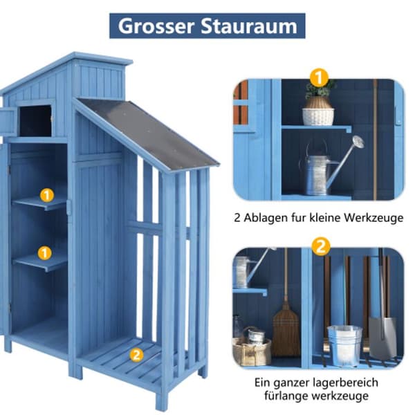 Trädgårdsskjul Verktygsskjul Verktygsskjul, LxBxH: 124x46 cm, LxBxH: 124x46x174 cm, även för små trädgårdar, blå.