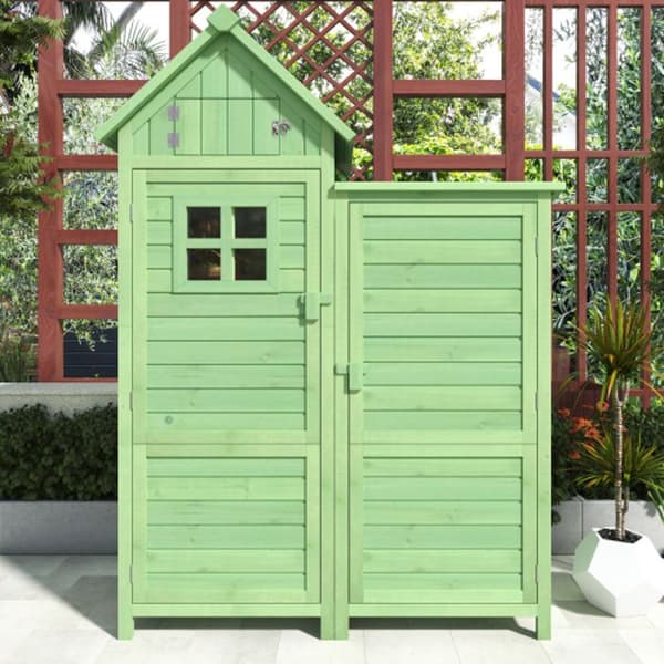 Trädgårdsbod, L x P: 118 x 54 cm, 118 x 54 x 173 cm (L x P x H) trä, grön, tak i PVC (packning av 1, 1 styck, 1 verktygsskåp)