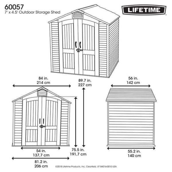 Trädgårdsskjul - Lifetime - 2,13 x 1,37 m - PVC - Rostfritt stål - Halkfri golv