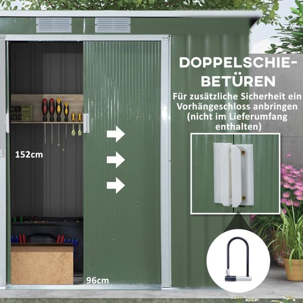 Rootz Tool Shed - Garden Shed - Lagringshus - Hållbar och ventilerad - 213 x 130 x 159 cm - Grönt
