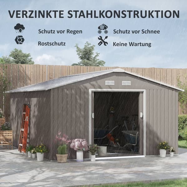 Rootz Tool Shed - Weatherboof Garden Shed - Udendørs opbevaring - Ventileret stålskur - 340 cm x 386 cm x 200 cm