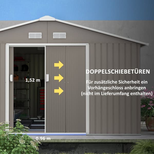 Rootz Tool Shed - Weatherboof Garden Shed - Udendørs opbevaring - Ventileret stålskur - 340 cm x 386 cm x 200 cm