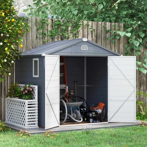 Rootz Tool Shed - Garden Shed - Ventileret opbevaring - Fugtbestandig - 240 cm x 190 cm x 180/228 cm - Grå