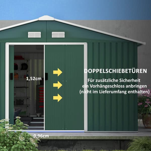 Rootz Weatherboof Garden Tool Shed - Opbevaringsskur - Udendørs skur - Fremragende ventilation - 340 cm x 386 cm x 200 cm