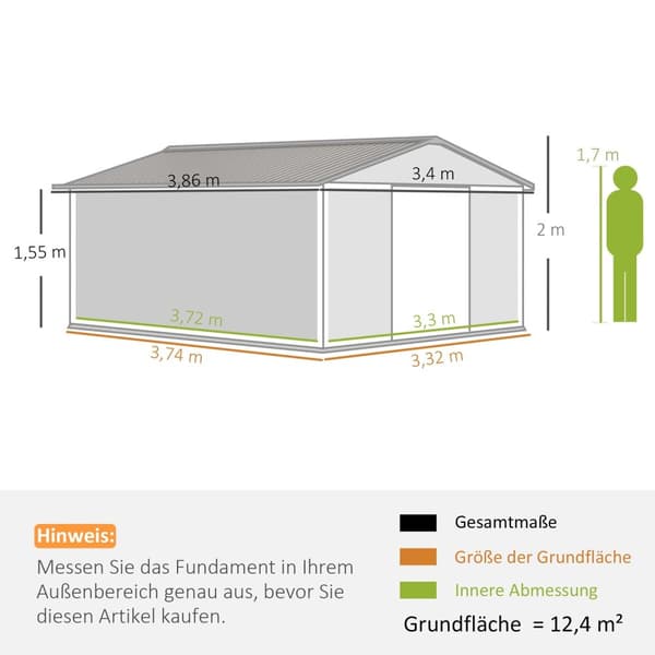 Rootz Tool Shed - Weatherfast Garden Shed - Stålopbevaring - Ventileret - 340 cm x 386 cm x 200 cm