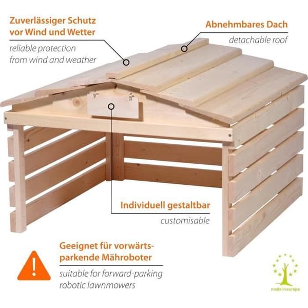 Dobar Garage för Robot Gräsklippare i Trä med Avtagbart Tak - 78,5 x 74 x 52,5 cm - Naturlig