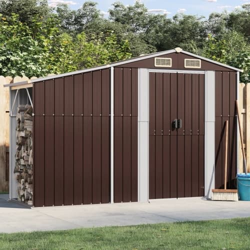 Trädgårdsskjul 277x93x179 cm brun galvaniserat stål
