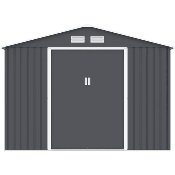 Metallisk trädgårdsskjul 8,84 m² - 277 x 319 x 202 cm - URANUS - Ankarpaket ingår, 2 skjutdörrar - Grå