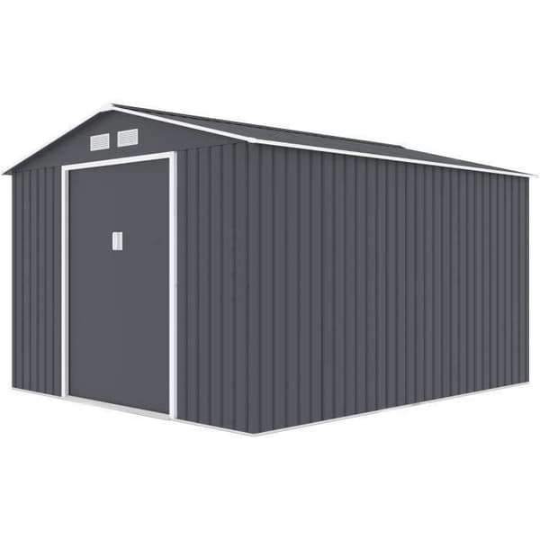 Metallisk trädgårdsskjul 8,84 m² - 277 x 319 x 202 cm - URANUS - Ankarpaket ingår, 2 skjutdörrar - Grå