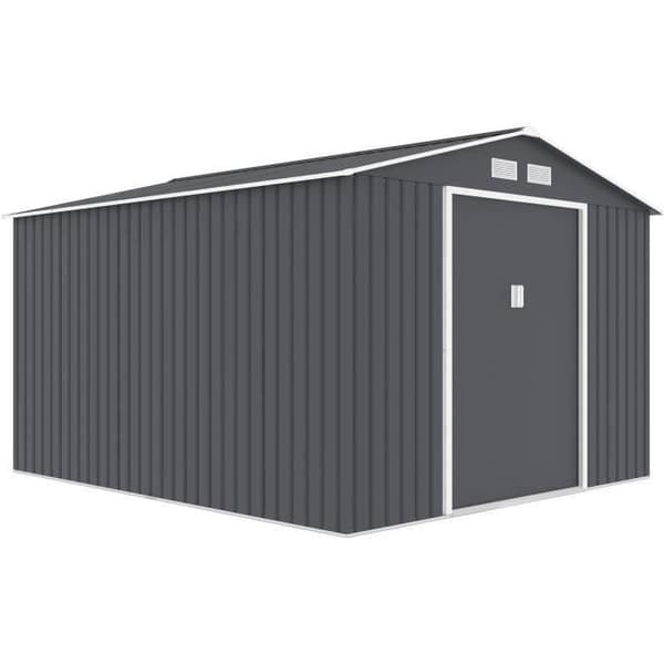Metallisk trädgårdsskjul 8,84 m² - 277 x 319 x 202 cm - URANUS - Ankarpaket ingår, 2 skjutdörrar - Grå