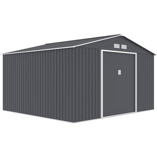 Metallförråd 10,85 m² - 340 x 319 x 210 cm - JUPITER - Ankringskit inkluderat, 2 skjutdörrar - Grå
