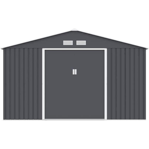 Metallförråd 10,85 m² - 340 x 319 x 210 cm - JUPITER - Ankringskit inkluderat, 2 skjutdörrar - Grå