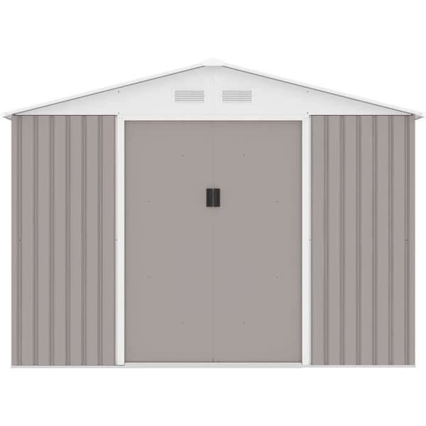 Metallförråd 7,06 m² - 277 x 255 x 202 cm - MERCURE - Inkluderar fästkitt, 2 skjutdörrar - Taupe