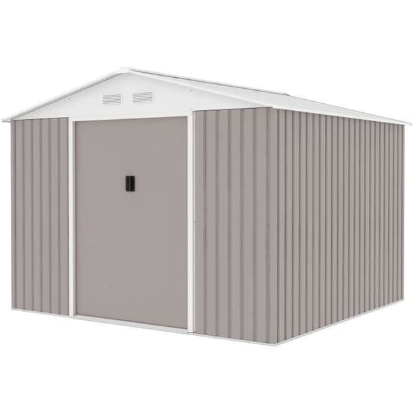 Metallförråd 7,06 m² - 277 x 255 x 202 cm - MERCURE - Inkluderar fästkitt, 2 skjutdörrar - Taupe