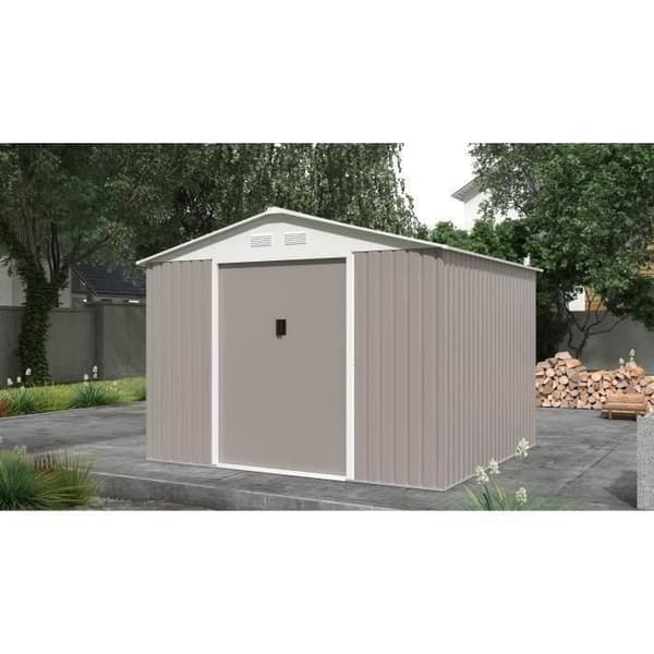 Metallförråd 7,06 m² - 277 x 255 x 202 cm - MERCURE - Inkluderar fästkitt, 2 skjutdörrar - Taupe