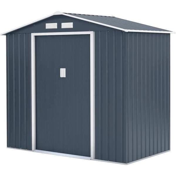 Metallförråd 2,71 m² - 213 x 127 x 195 cm - PLUTON - Förankringskit ingår, 2 skjutdörrar - Grå