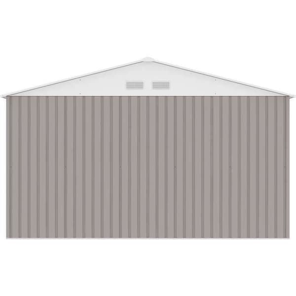 Metallskydd för trädgården 10,85 m² - 340 x 319 x 210 cm - JUPITER - Inkluderar förankringskit, 2 skjutdörrar - Taupe