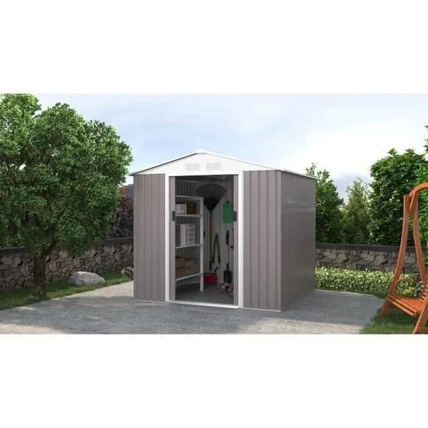Metallisk trädgårdsskjul 4,07 m² - 213 x 191 x 195 cm - MARS - Ankarpaket ingår, 2 skjutdörrar - Taupe