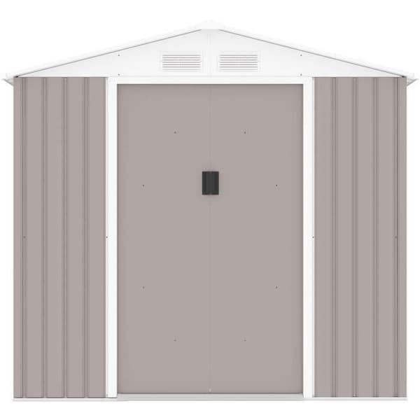 Metallisk trädgårdsskjul 4,07 m² - 213 x 191 x 195 cm - MARS - Ankarpaket ingår, 2 skjutdörrar - Taupe