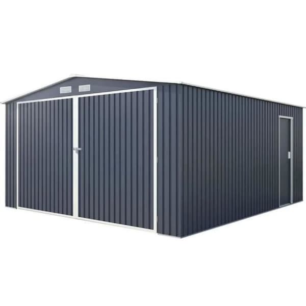 Trädgårdsförråd / Metallgarage 16 m² - 380 x 420 x 232 - COMET - Förankringskit, 2 skjutdörrar, 1 sidodörr Grå