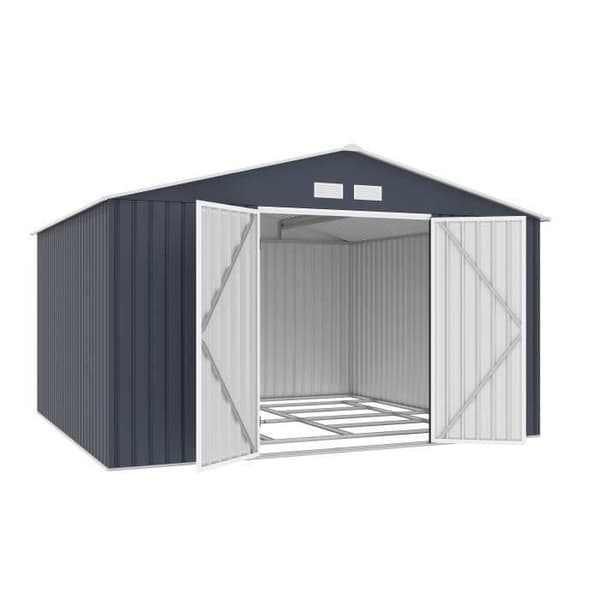 Metallisk trädgårdsbod 10,85 m2 - 340 x 319 x 210 - LUNEX - Ankarpaket inkluderat, 2 dörrar - Grå