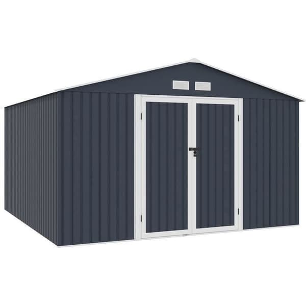 Metallisk trädgårdsbod 10,85 m2 - 340 x 319 x 210 - LUNEX - Ankarpaket inkluderat, 2 dörrar - Grå