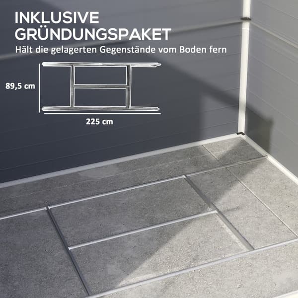 Redskabsskur, 4.1m³, 240x190x180/228 cm, Grå