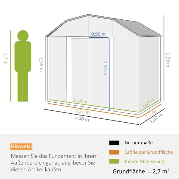Redskabsskur, UV-beskyttelse Gartenschrank, 238x132x198.5 cm, Mørkegrå