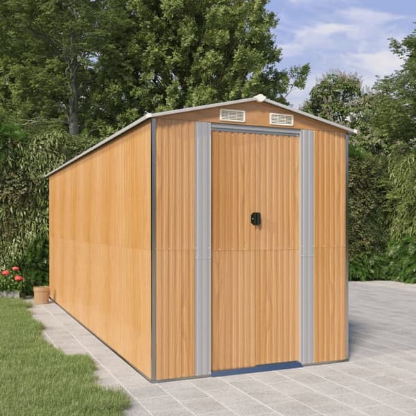Trädgårdsskjul ljusbrun 192x523x223 cm galvaniserat stål