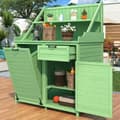 Miniatyrbillede 3 af 11: Grønt haveskab i træ med hylder – vejrbestandigt udendørsskab til terrasse, altan og have, opbevaringsskab til værktøj og haveredskaber