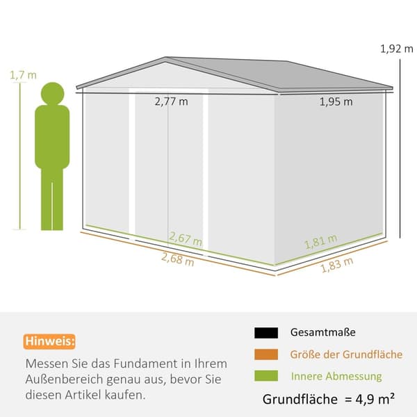 Rootz Metal Tool Shed - Bicycle Shed - Garden Storage - Ventilation Windows - Gliddörrar - 277 x 195 x 192 cm