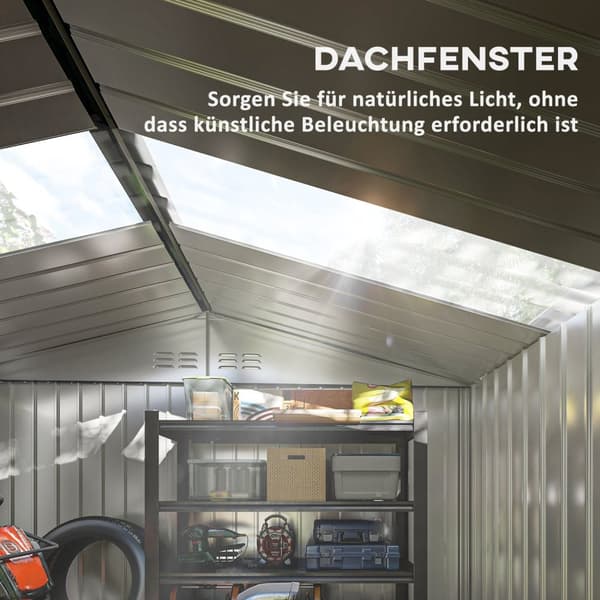 Rootz Metal Tool Shed - Bicycle Shed - Garden Storage - Ventilation Windows - Gliddörrar - 277 x 195 x 192 cm