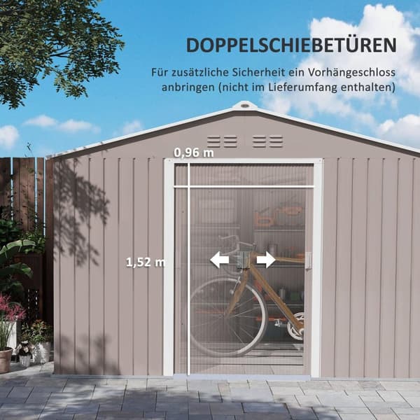 Rootz Metal Tool Shed - Bicycle Shed - Garden Storage - Ventilation Windows - Gliddörrar - 277 x 195 x 192 cm